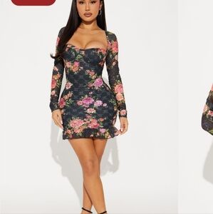 Fashion Nova Floral Mini Dress - Black, Pink, Green